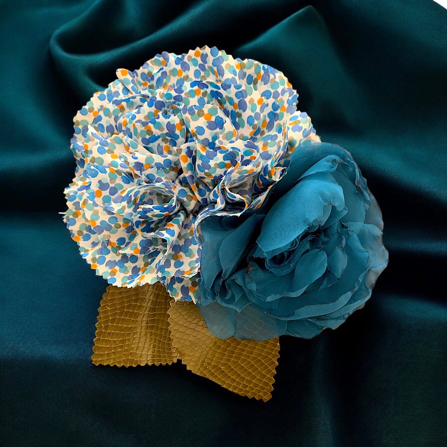 Brooch | 2 Pieces Flower Multicolor-Petrol & Blue Large