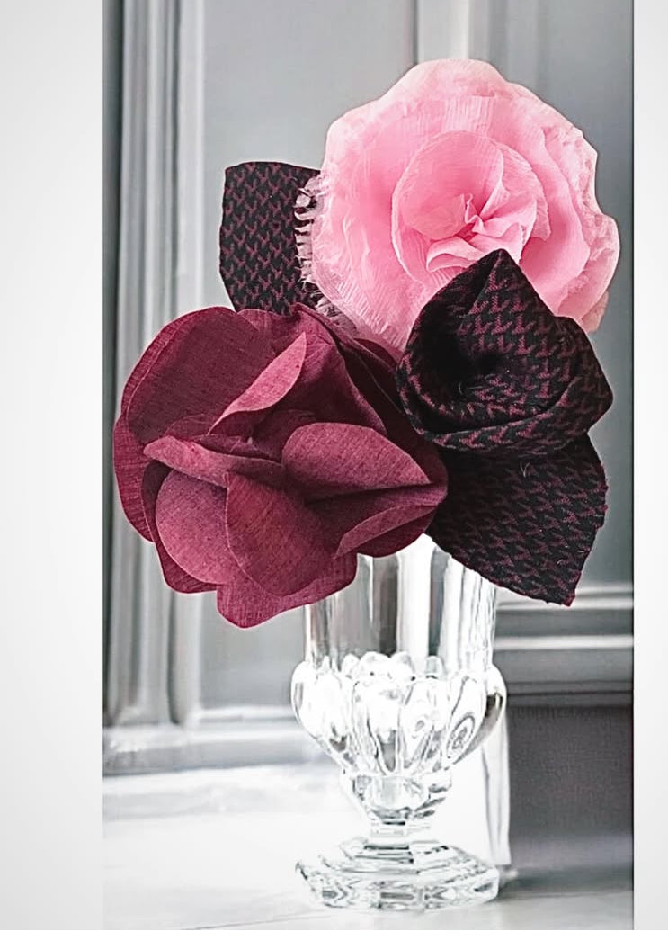 Large Detachable 3 Pieces Brooch | Pink-Burgundy Flowers