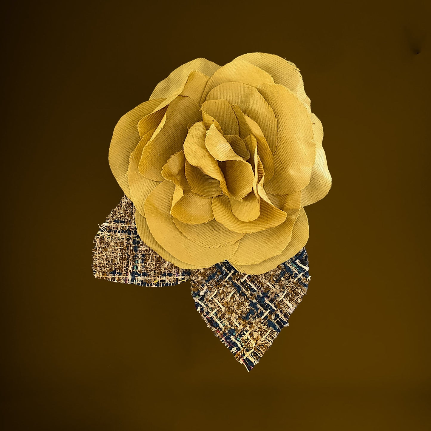 Brooch | Cotton-Tweed Leaves Mustard Yellow Large