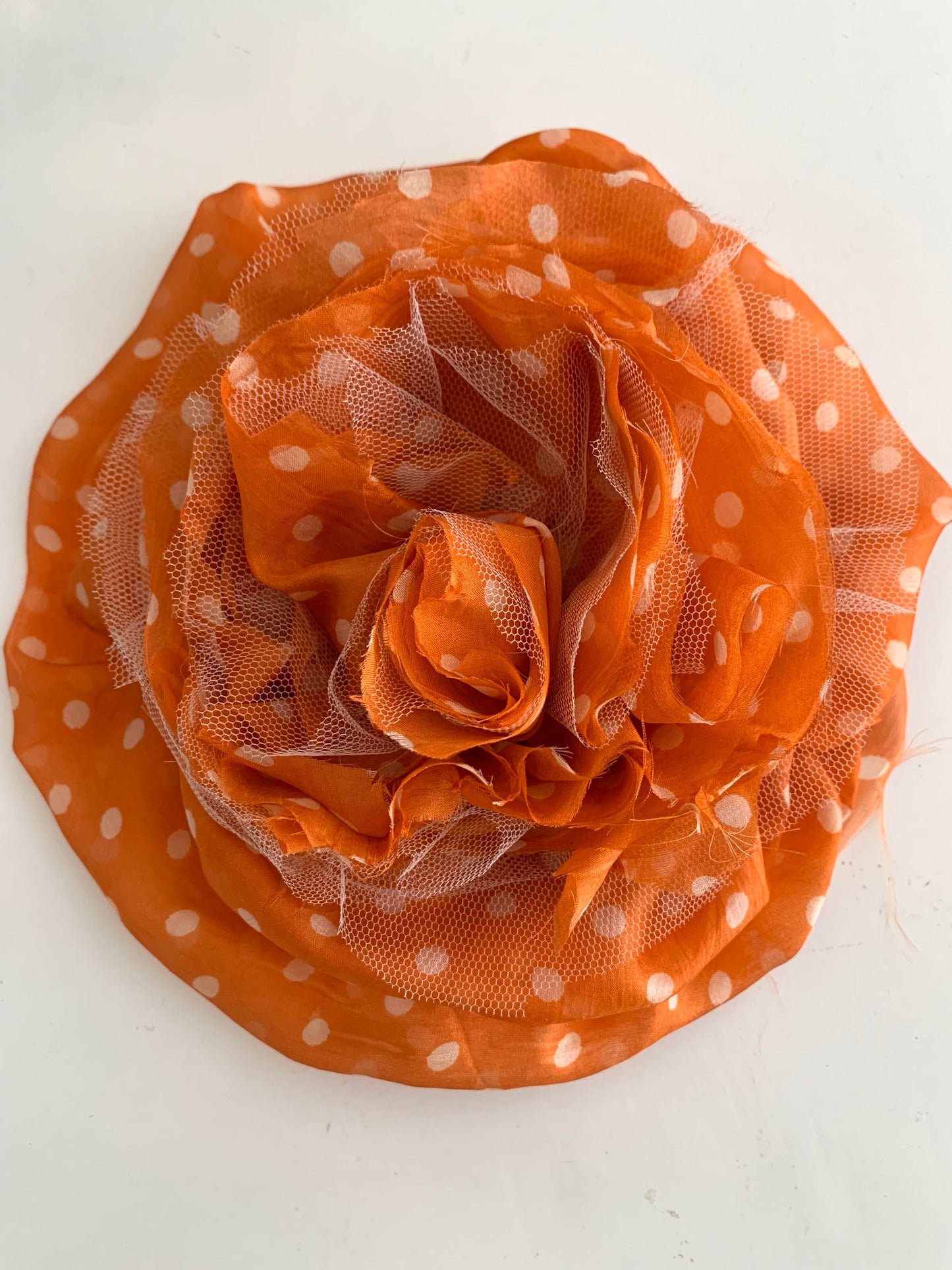 Flower Brooch | Silk Orange Polka Dot Large