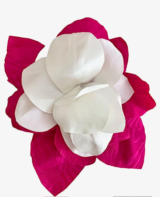 Flower Brooch | Silk White & Fuchsia Large