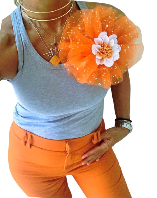 Tulle Brooch | Embellished Orange Sequin Large