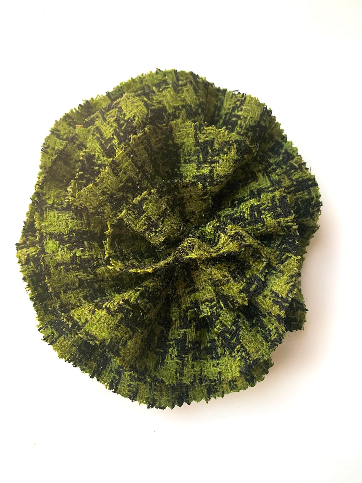 Flower Brooch | Tweed Grass Green Black Large