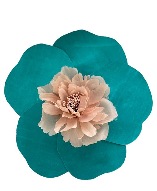 Brooch | Satin Turquoise-Beige Large