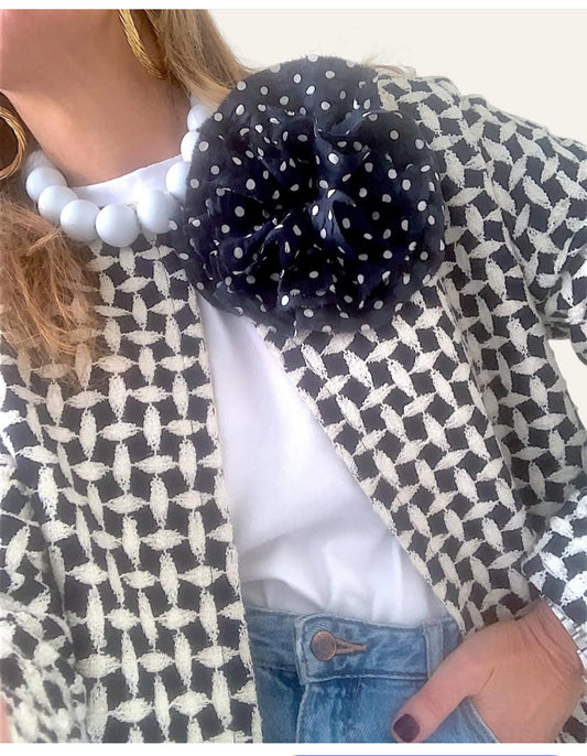 Brooch | Cotton Polka Dot White-Blue Large