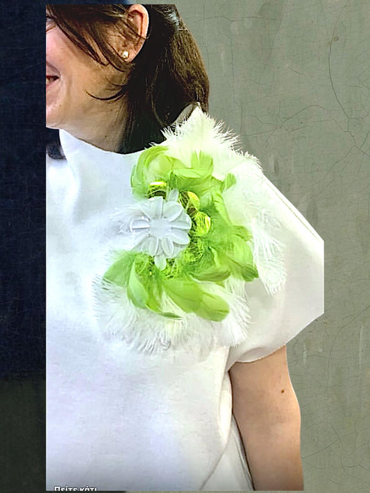 Large Feather Brooch | Feather-White Large Sequin