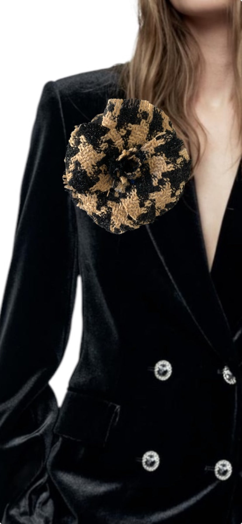 Brooch | Tweed Beige-Black Small