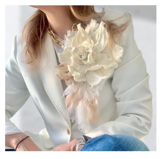 Brooch | Feather Silk Ivory Large