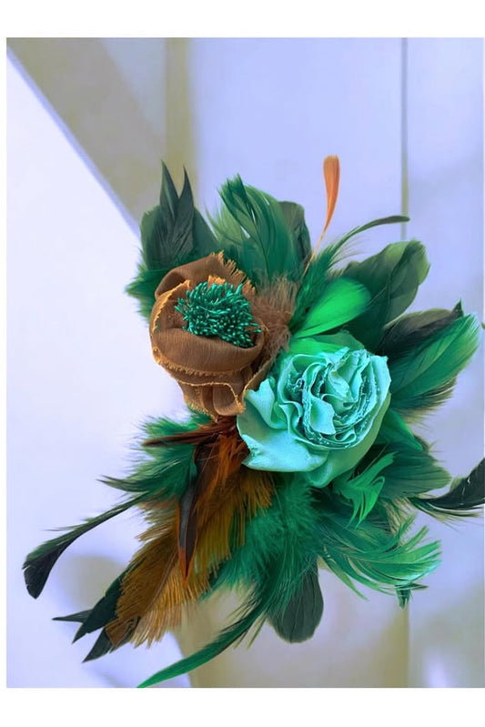 Brooch | Feather-Light Green Fabrik Green-Mocca brown Large