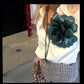 Flower Brooch | Satin Ribbon Dark Green Large