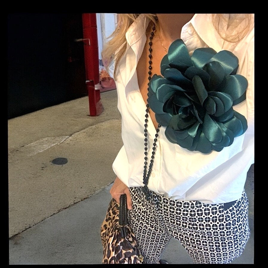 Flower Brooch | Satin Ribbon Dark Green Large